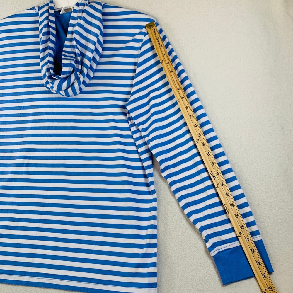 Lands' End‎ Women's Long Sleeve Cotton Hoodie Sweatshirt Top Stripe Blue White L - Picture 14 of 14